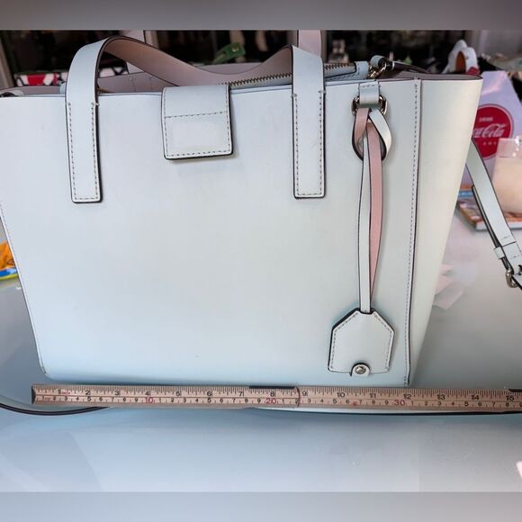 NWOT Kate Spade Tote Bag – Leather Structured Shopper –Light Blue Work Bag Purse - Picture 4 of 16
